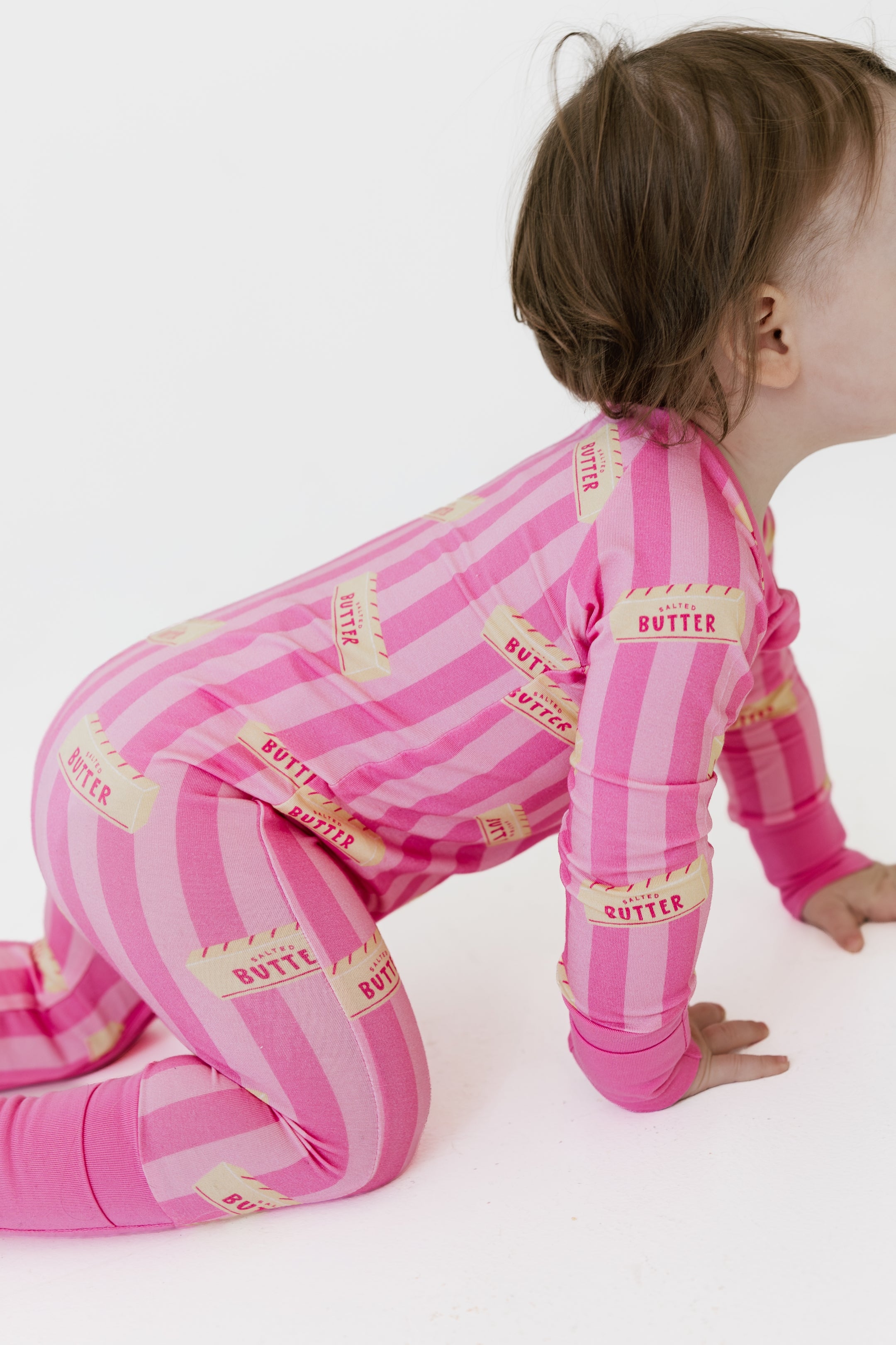 Pink Stripe Butter Zipper Romper