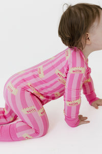 Pink Stripe Butter Zipper Romper