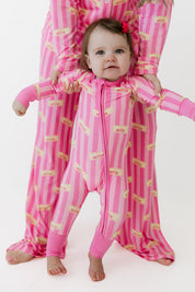 Pink Stripe Butter Zipper Romper