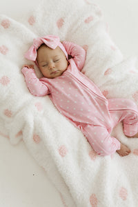 Pink and White Polka Dot Plush Blanket