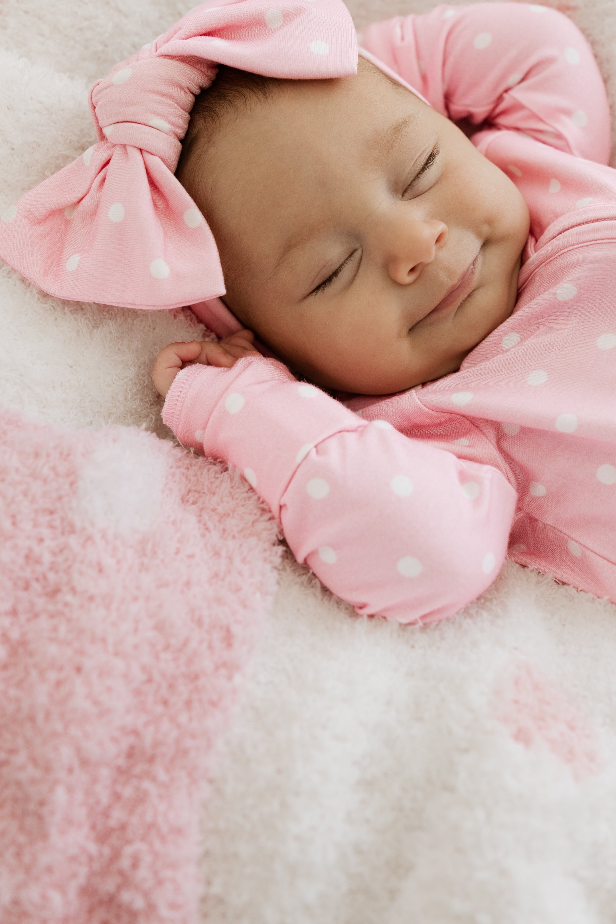 Pink and White Polka Dot Plush Blanket