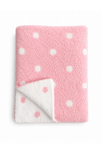 Pink and White Polka Dot Plush Blanket