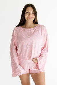 Pink and White Polka Dot Women's Relaxed Sleeve Set