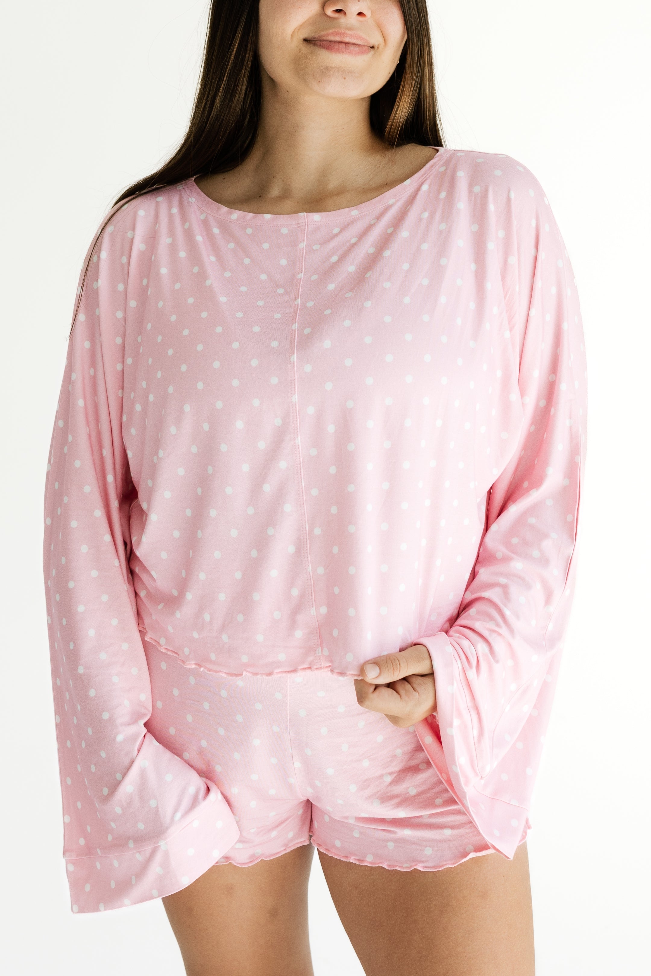 Pink and White Polka Dot Women's Relaxed Sleeve Set