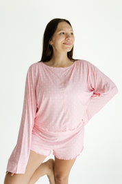 Pink and White Polka Dot Women's Relaxed Sleeve Set