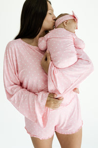 Pink and White Polka Dot Women's Relaxed Sleeve Set