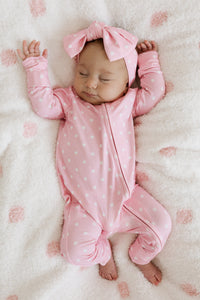 Pink and White Polka Dot Zipper Romper