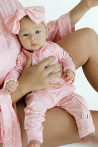 Pink and White Polka Dot Zipper Romper