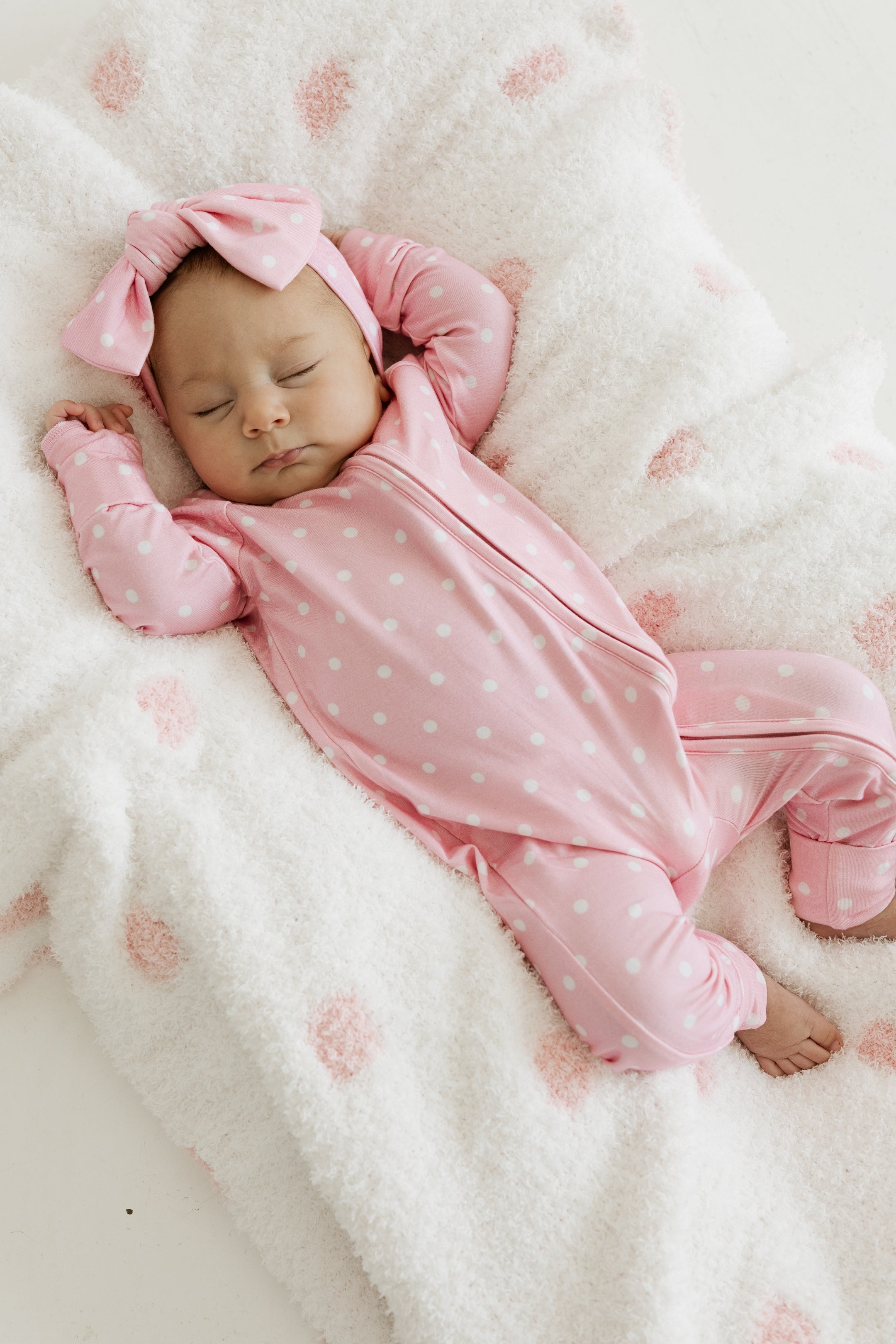 Pink and White Polka Dot Zipper Romper