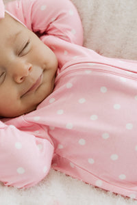 Pink and White Polka Dot Zipper Romper