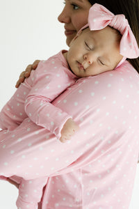 Pink and White Polka Dot Zipper Romper