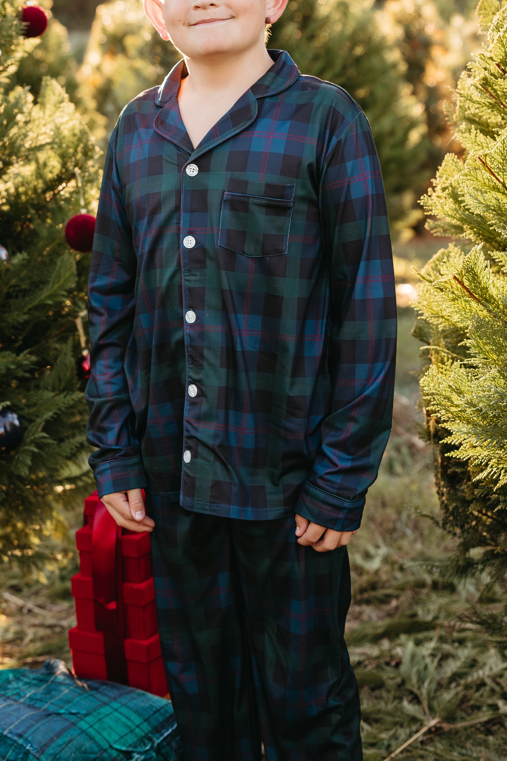 Dark Blue Plaid Kids' Long Sleeve Button Up Set - IMJ x Sarah Knuth