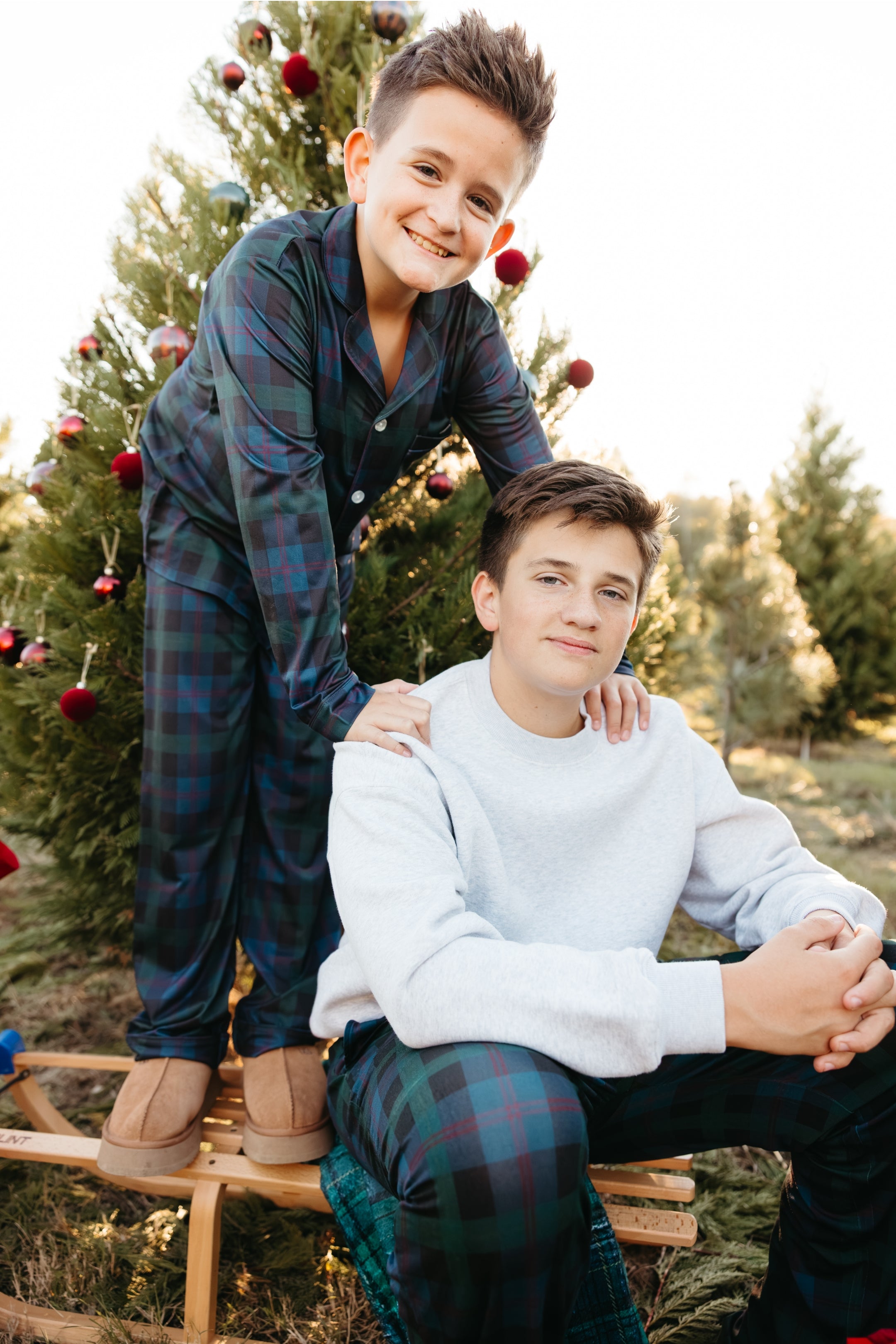 Dark Blue Plaid Kids' Long Sleeve Button Up Set - IMJ x Sarah Knuth