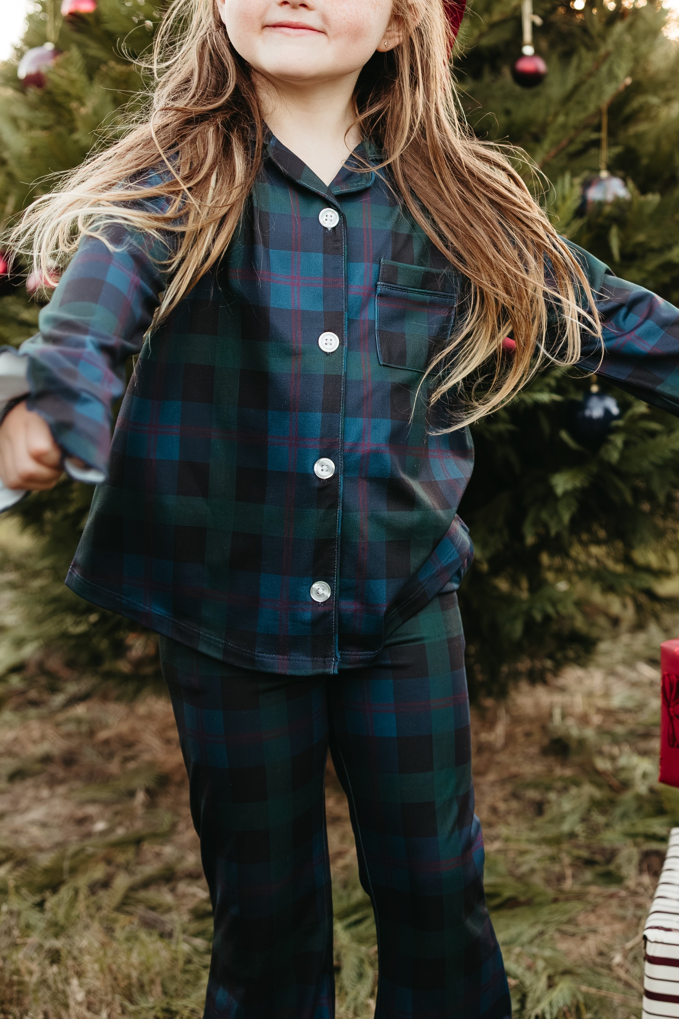 Dark Blue Plaid Girls' Long Sleeve Ruffle Flare Set - IMJ x Sarah Knuth