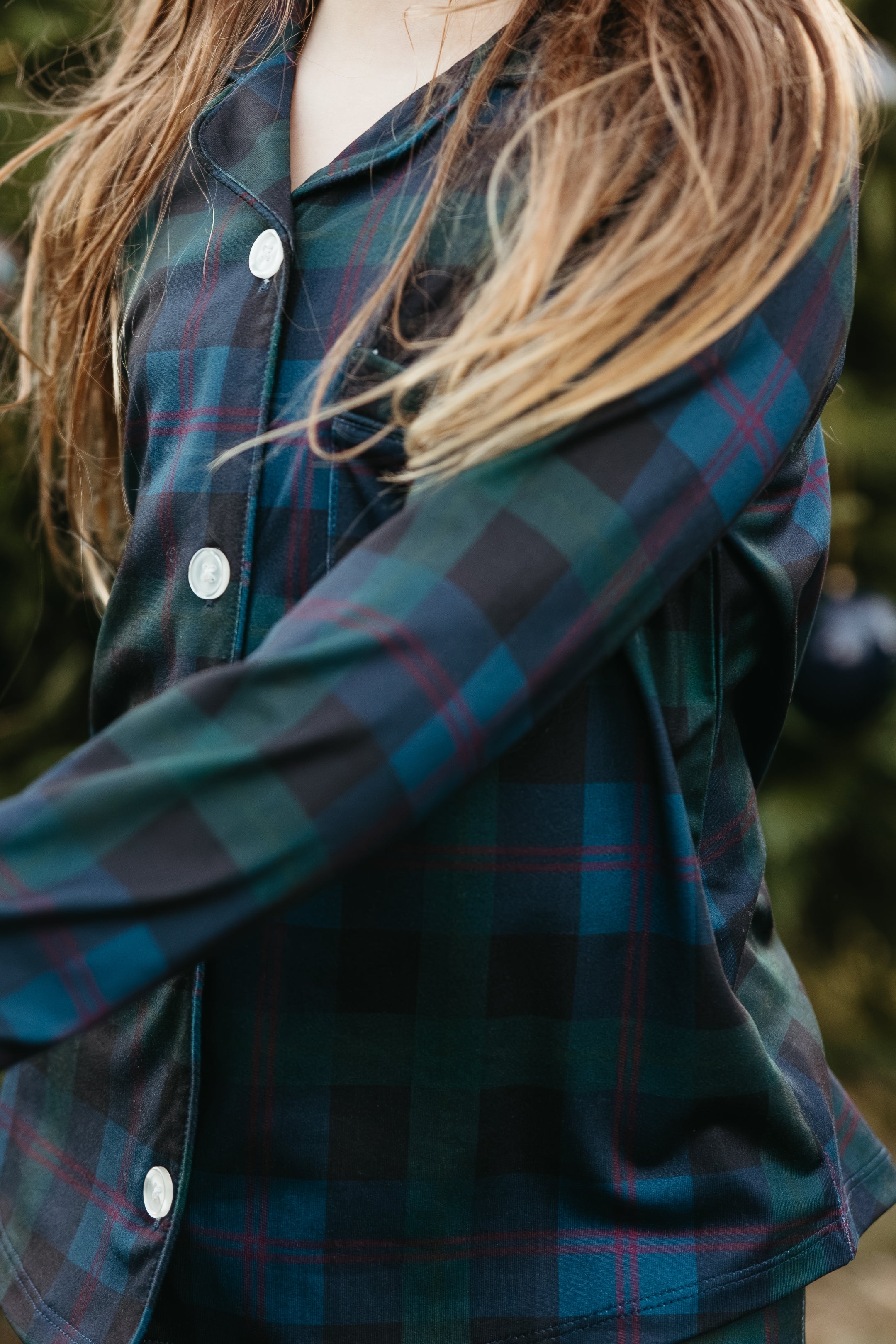 Dark Blue Plaid Girls' Long Sleeve Ruffle Flare Set - IMJ x Sarah Knuth