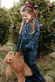 Dark Blue Plaid Girls' Long Sleeve Ruffle Flare Set - IMJ x Sarah Knuth