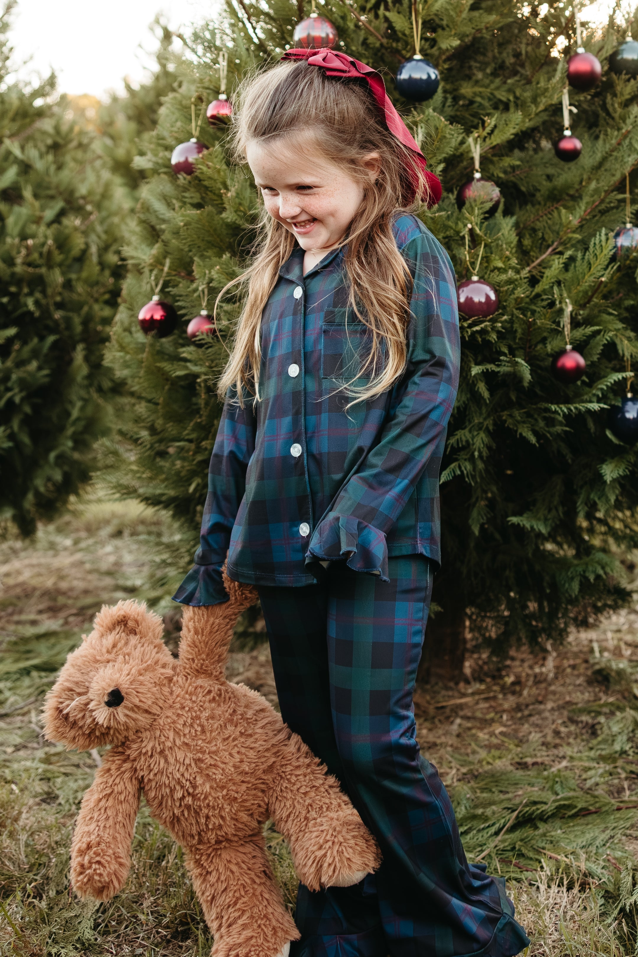 Dark Blue Plaid Girls' Long Sleeve Ruffle Flare Set - IMJ x Sarah Knuth