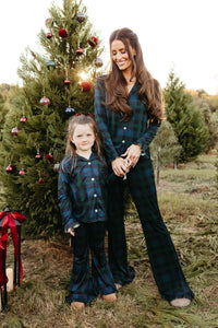 Dark Blue Plaid Girls' Long Sleeve Ruffle Flare Set - IMJ x Sarah Knuth