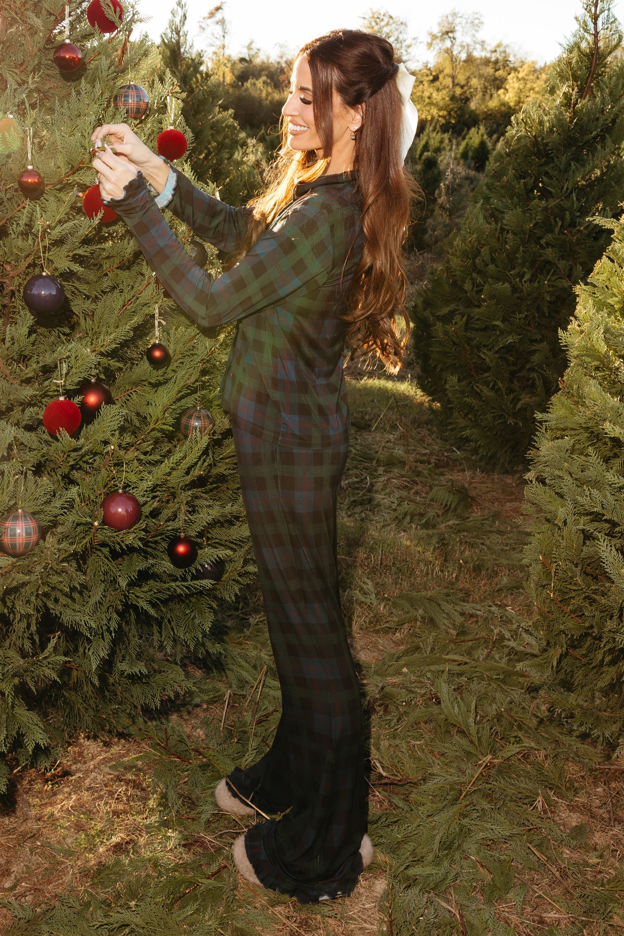 Dark Blue Plaid Women's Long Sleeve Ruffle Set - IMJ x Sarah Knuth