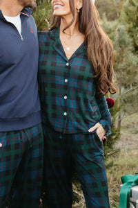 Dark Blue Plaid Women's Long Sleeve Ruffle Set - IMJ x Sarah Knuth