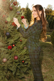 Dark Blue Plaid Women's Long Sleeve Ruffle Set - IMJ x Sarah Knuth