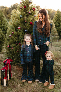 Dark Blue Plaid Women's Long Sleeve Ruffle Set - IMJ x Sarah Knuth