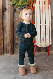 Dark Blue Plaid Zipper Romper - IMJ x Sarah Knuth