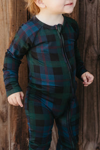 Dark Blue Plaid Zipper Romper - IMJ x Sarah Knuth