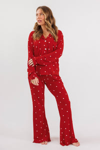 Ruby Polka Dot Women's Long Sleeve Ruffle Set - Pre Order Ships 10/5