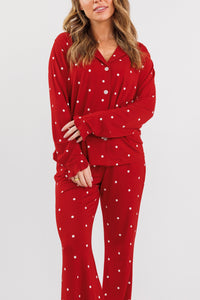 Ruby Polka Dot Women's Long Sleeve Ruffle Set - Pre Order Ships 10/5