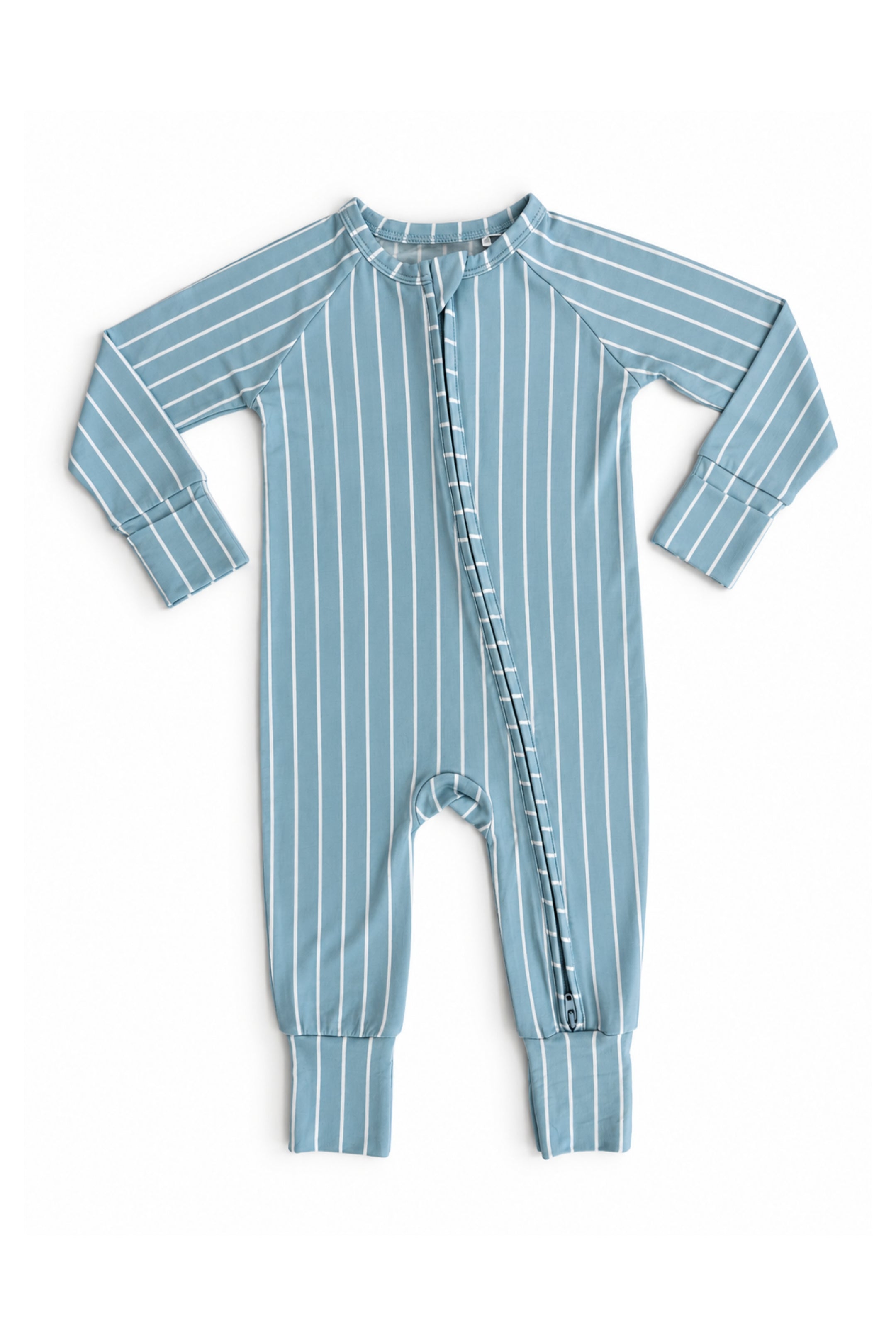 Powder Blue Stripe Zipper Romper
