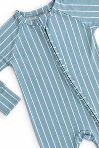 Powder Blue Stripe Zipper Romper