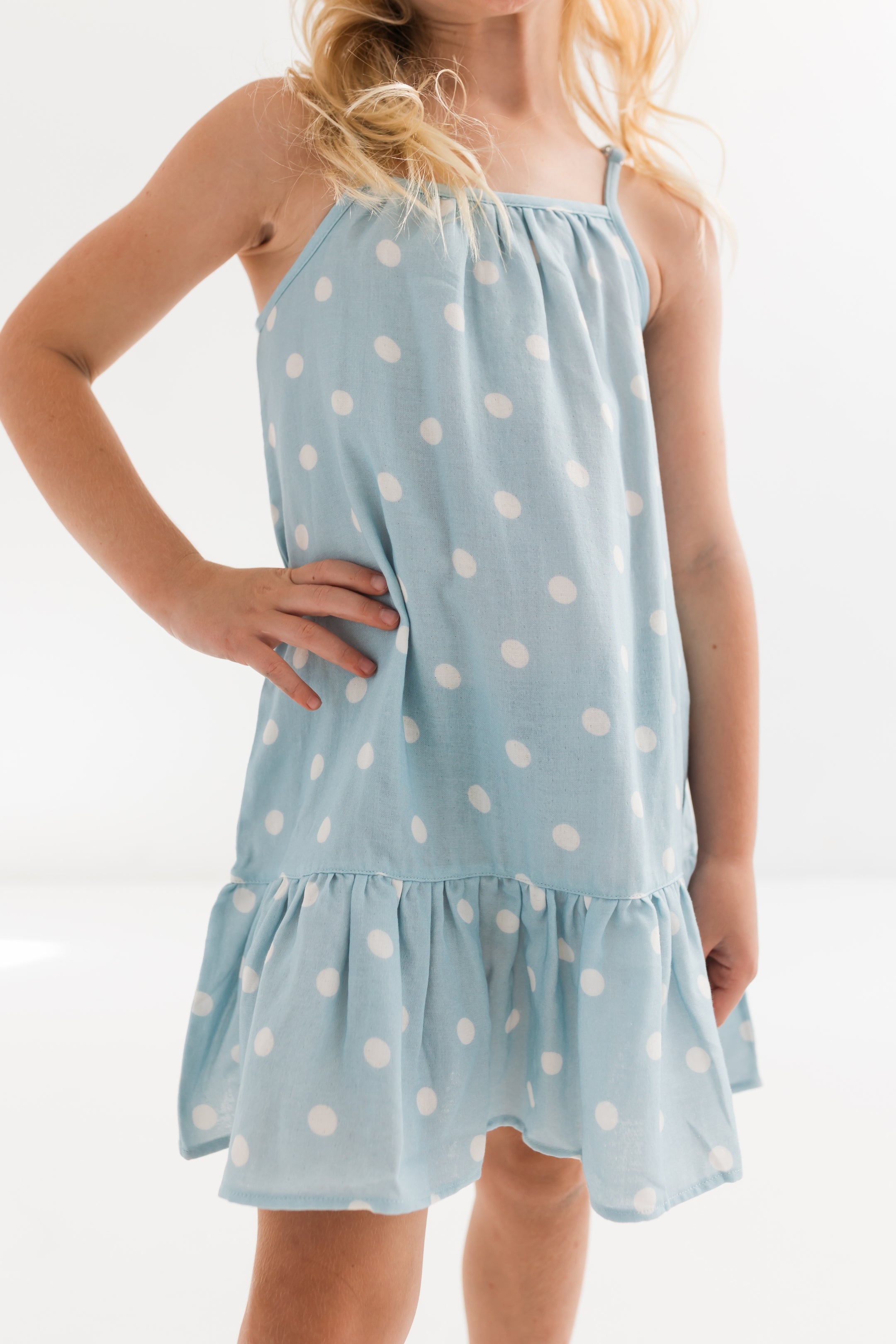 Sea Blue Polka Dot Twirl Dress | Girls Boutique Daywear