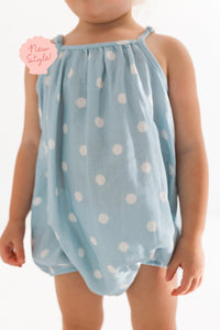 Sea Blue Polka Dot Bubble Romper