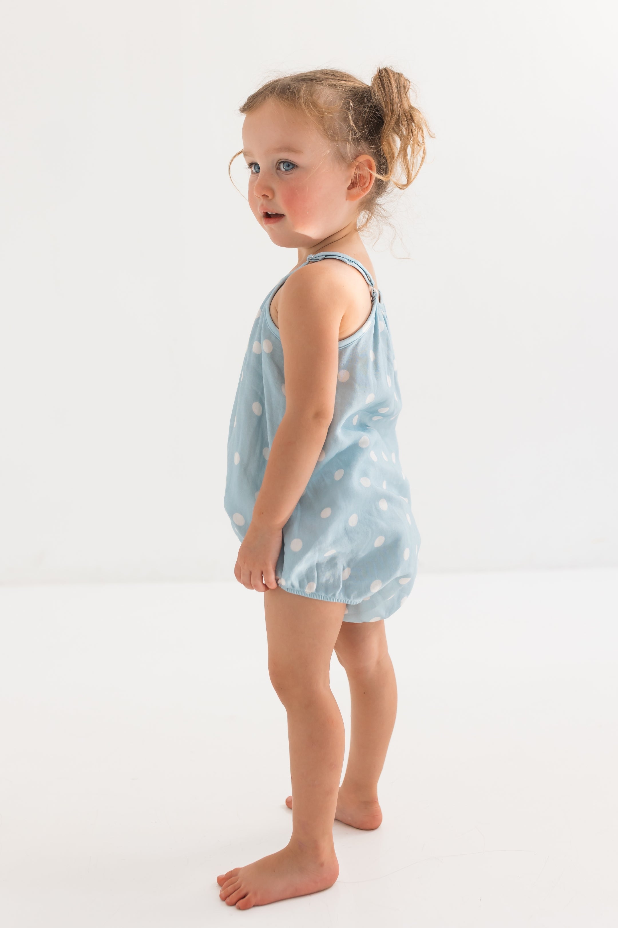 Sea Blue Polka Dot Bubble Romper