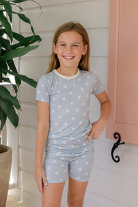 Sea Blue Polka Dot Two Piece Short Set