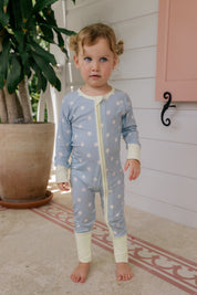 Sea Blue Polka Dot Zipper Romper