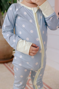 Sea Blue Polka Dot Zipper Romper