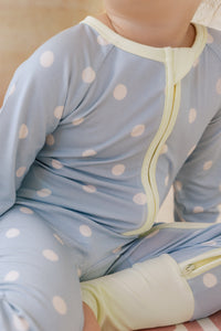 Sea Blue Polka Dot Zipper Romper