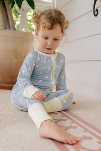Sea Blue Polka Dot Zipper Romper
