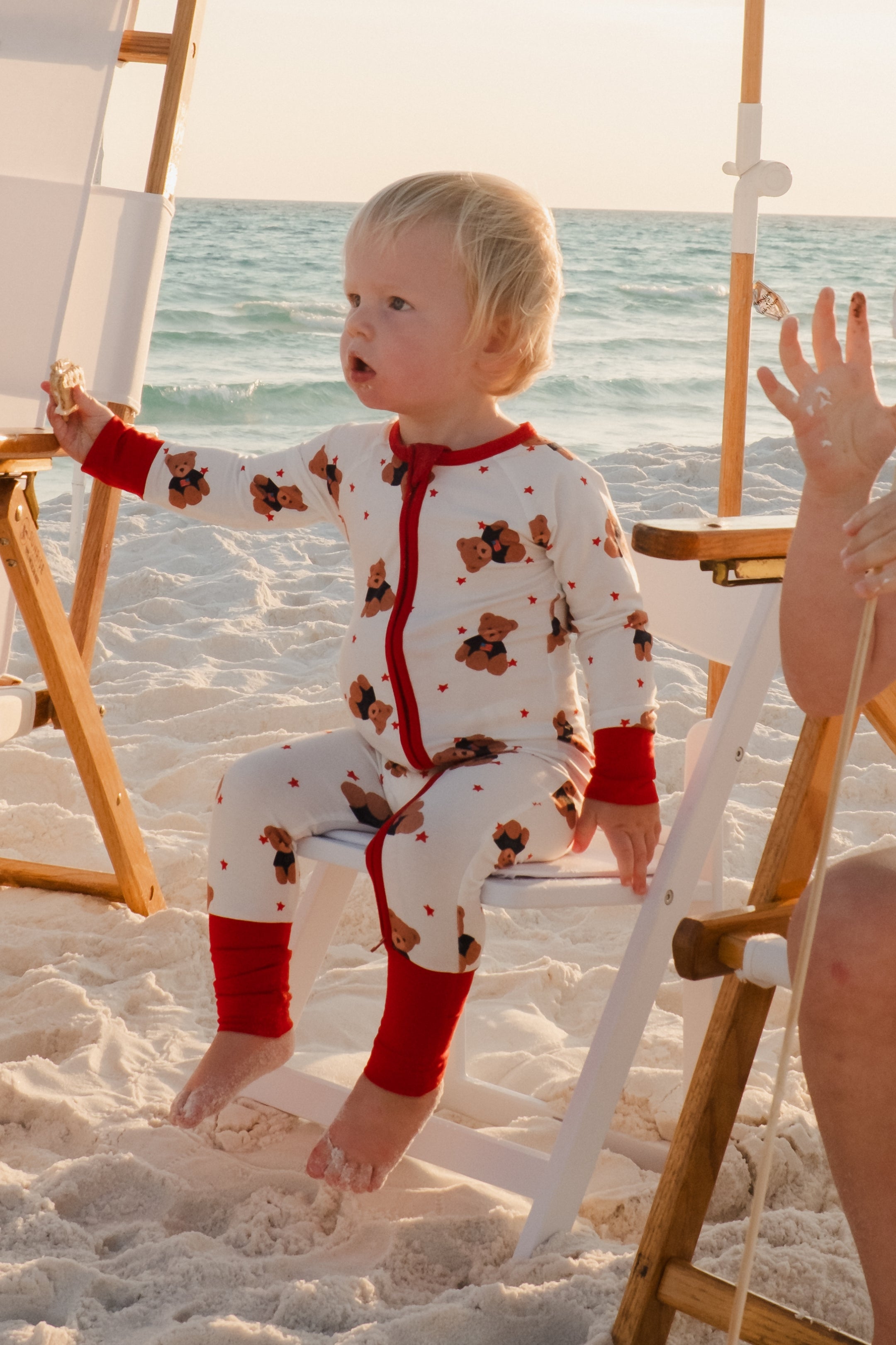 Star Spangled Teddy Bamboo Zipper Romper | 4th of July Baby
