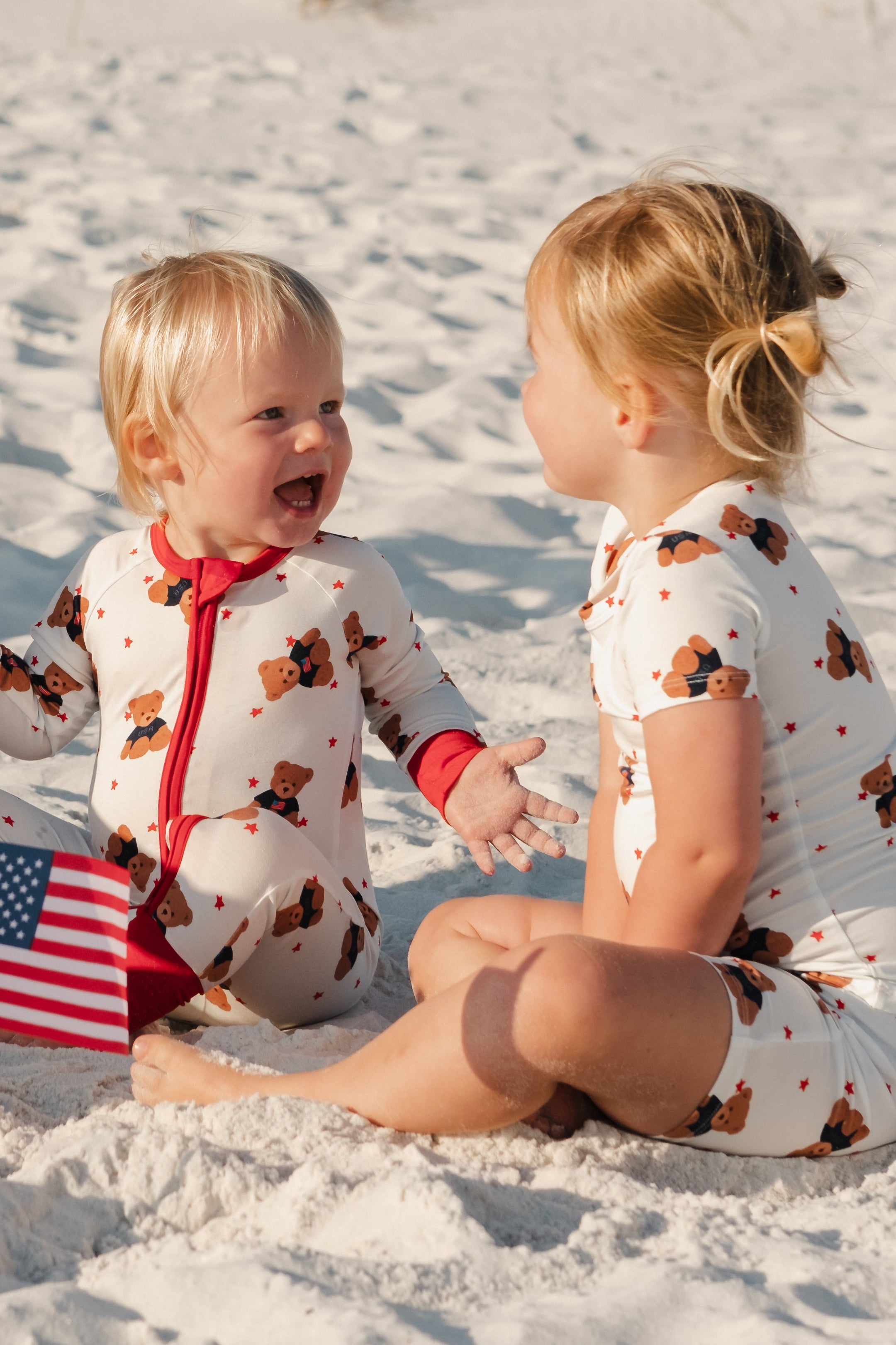 Star Spangled Teddy Bamboo Zipper Romper | 4th of July Baby