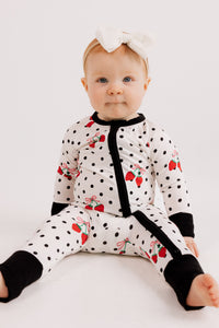 Strawberry Polka Dot Zipper Romper