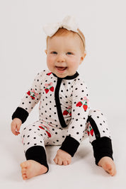 Strawberry Polka Dot Zipper Romper