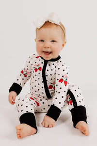 Strawberry Polka Dot Zipper Romper
