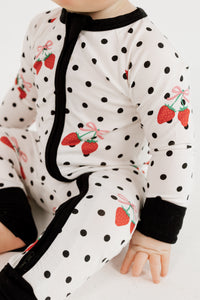 Strawberry Polka Dot Zipper Romper