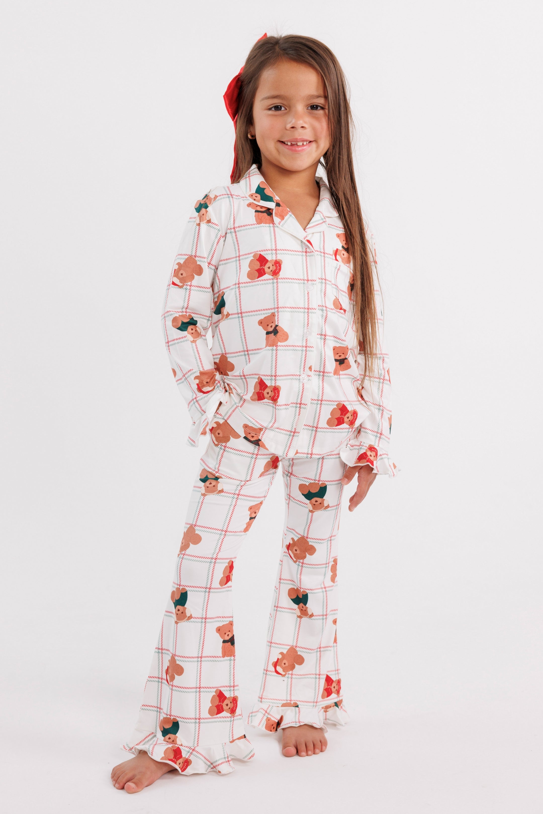 Cozy Christmas Bears Girls' Long Sleeve Ruffle Flare Set