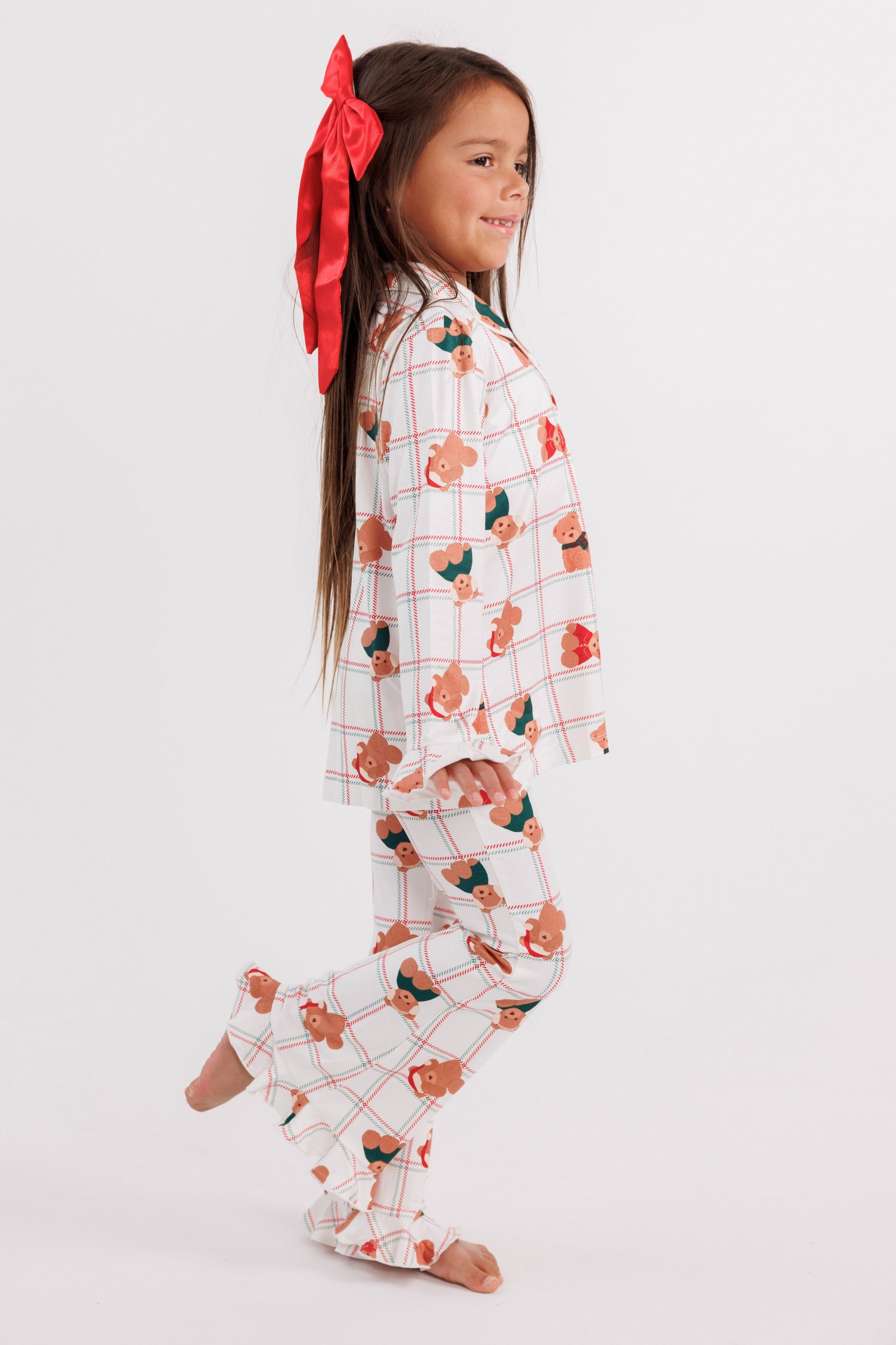 Cozy Christmas Bears Girls' Long Sleeve Ruffle Flare Set
