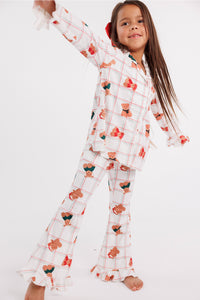 Cozy Christmas Bears Girls' Long Sleeve Ruffle Flare Set