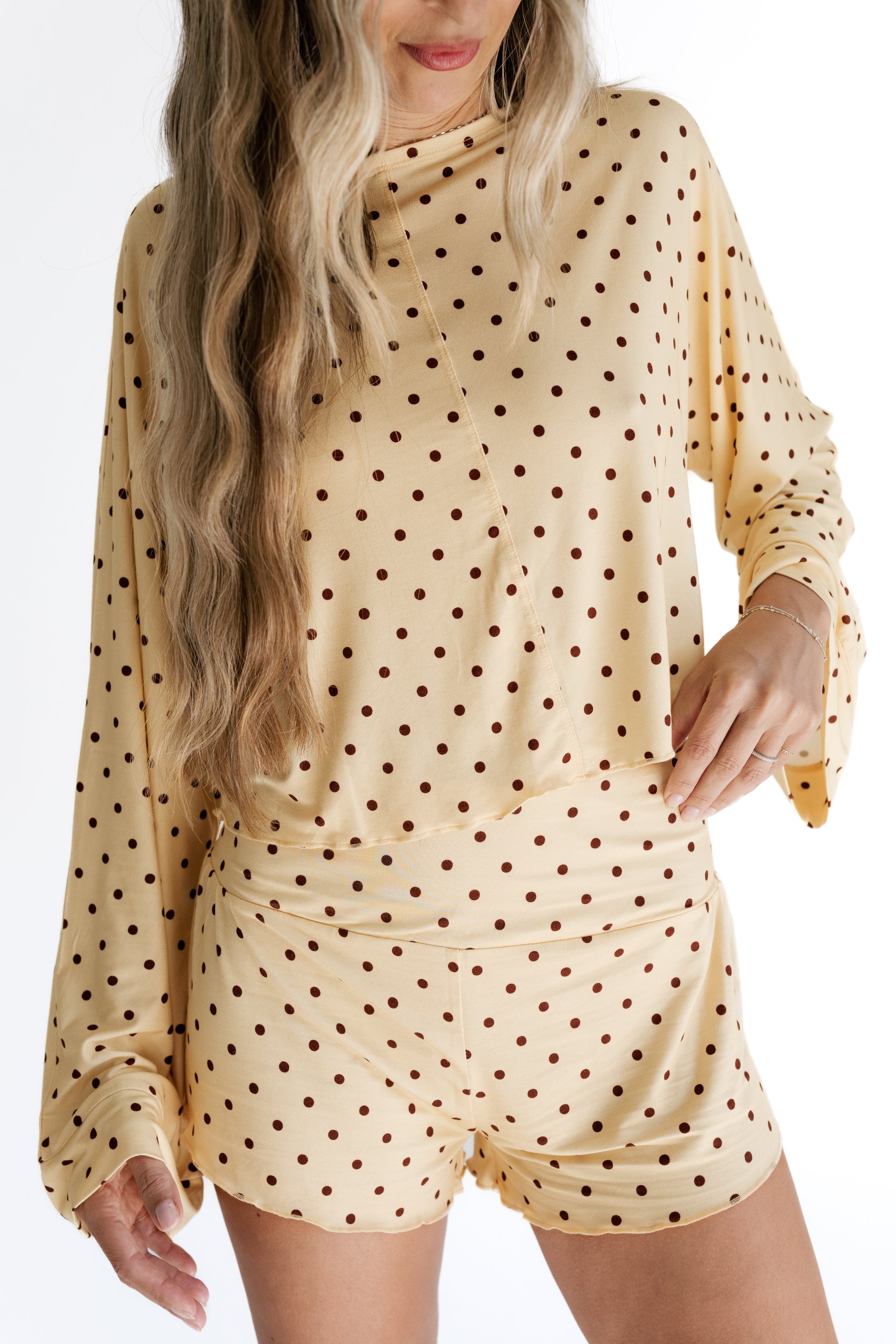 Yellow and Brown Polka Dot Women's Relaxed Sleeve Set